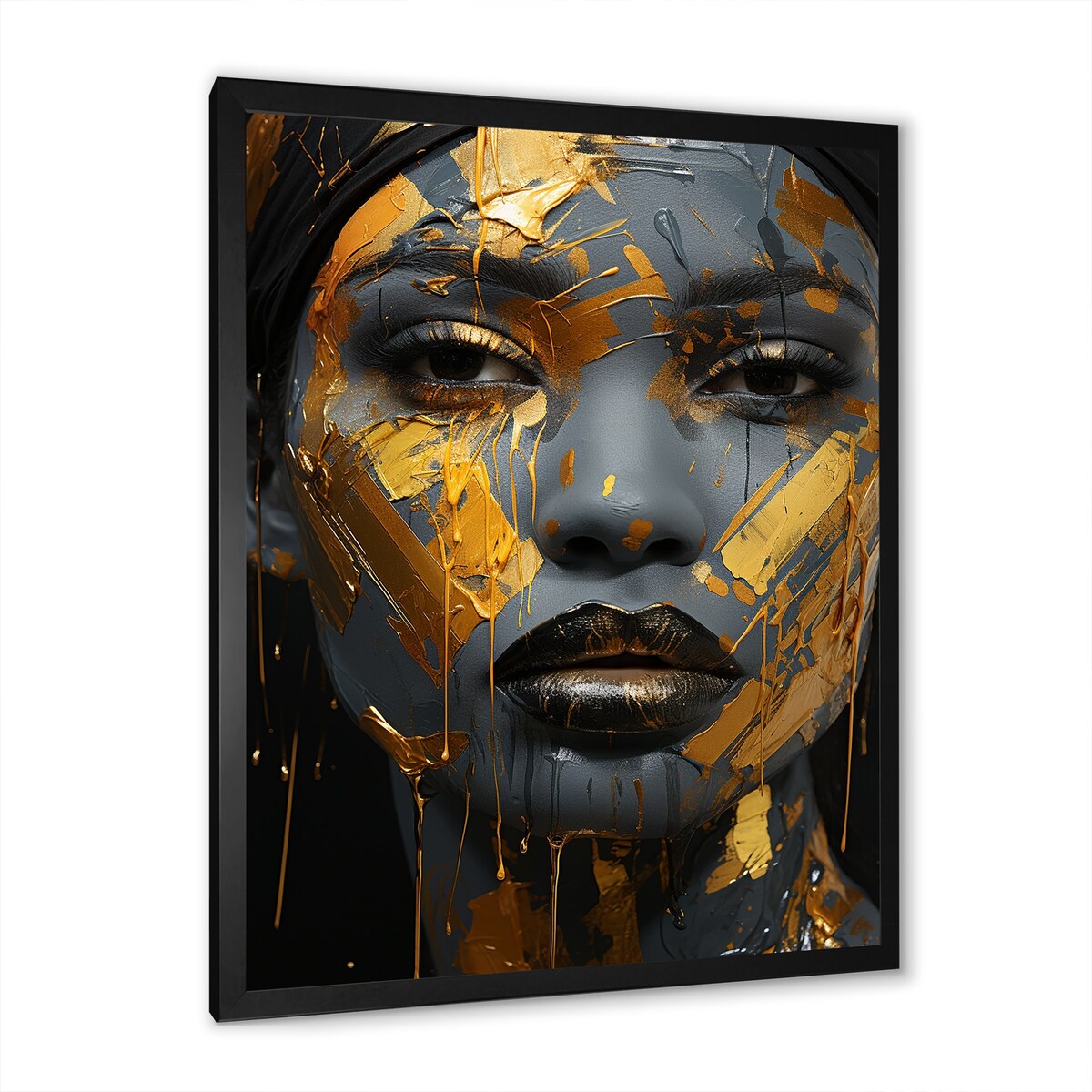 Designart "Yellow And Blue African Grace Portrait Of Beauty III" Woman African Yellow Bedroom Framed Canvas Wall Art