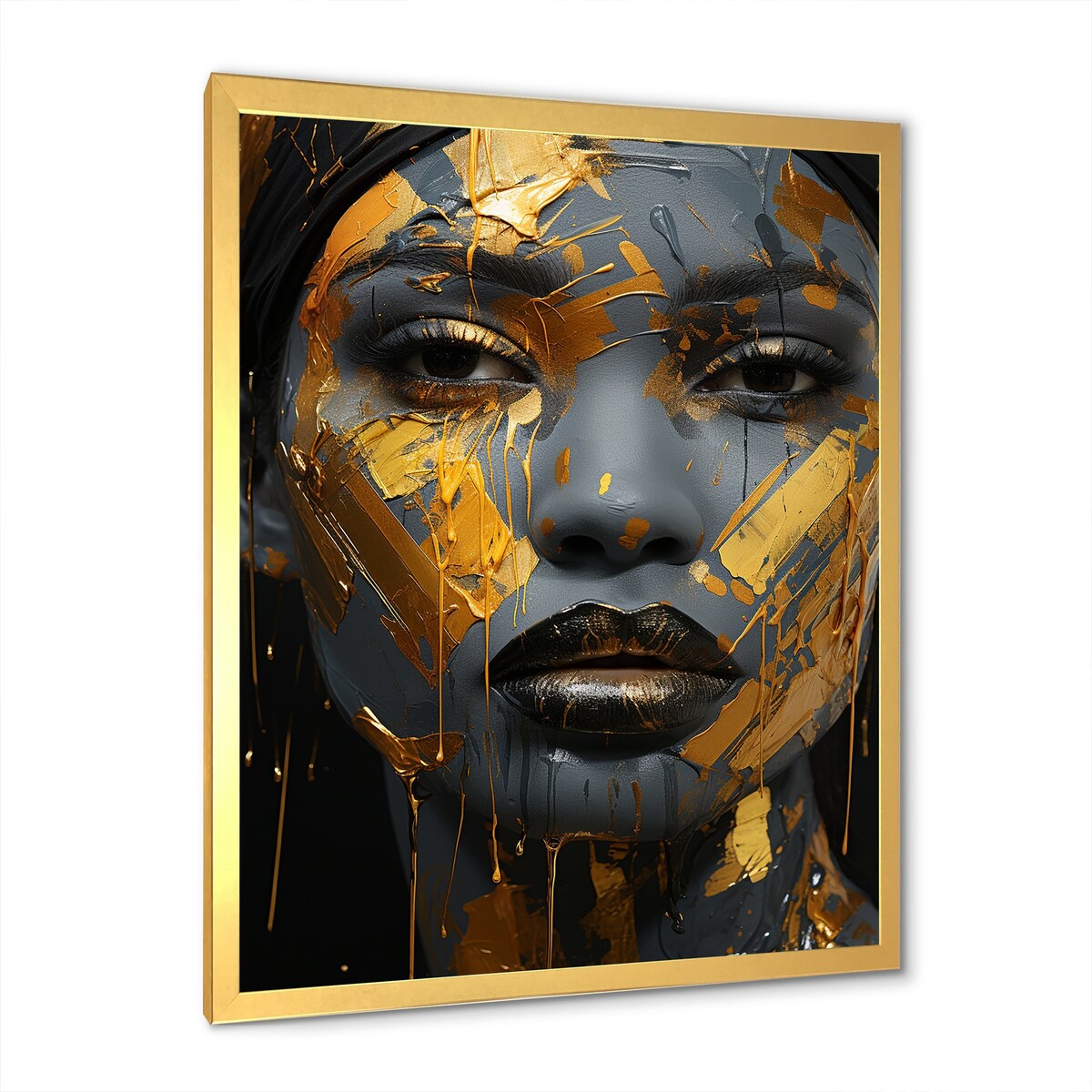 Designart "Yellow And Blue African Grace Portrait Of Beauty III" Woman African Yellow Bedroom Framed Canvas Wall Art