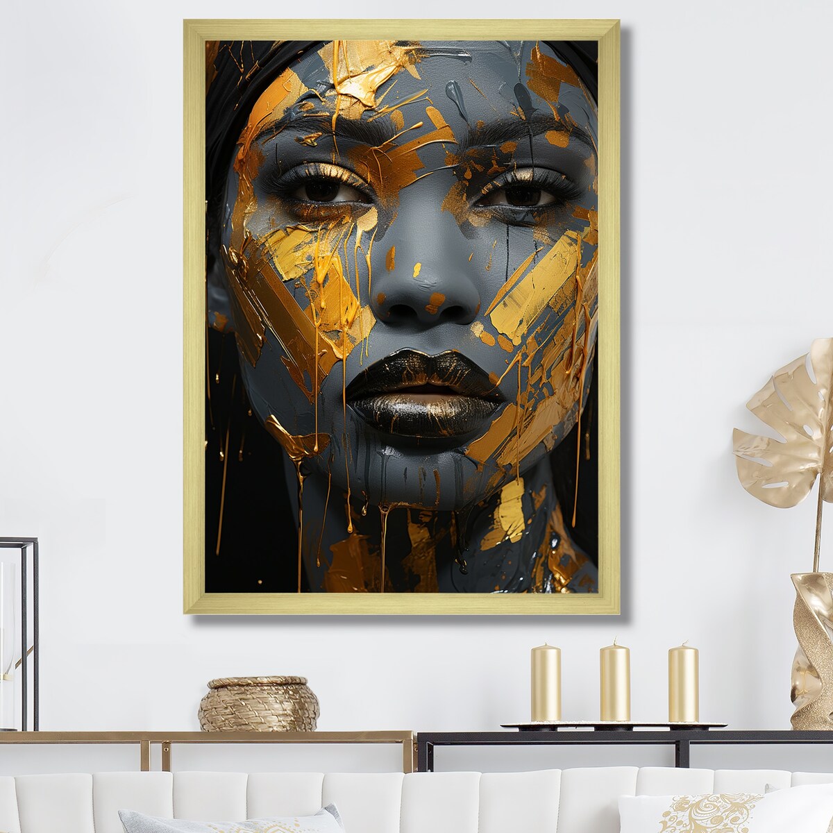Designart "Yellow And Blue African Grace Portrait Of Beauty III" Woman African Yellow Bedroom Framed Canvas Wall Art