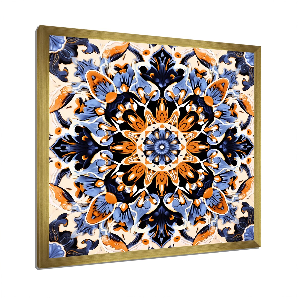 Designart "Yellow And Blue Tiles In Greece III" Abstract Tile Wall Decor Yellow Modern Hallway Framed Wall Art Decor