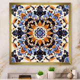 Designart "Yellow And Blue Tiles In Greece III" Abstract Tile Wall Decor Yellow Modern Hallway Framed Wall Art Decor