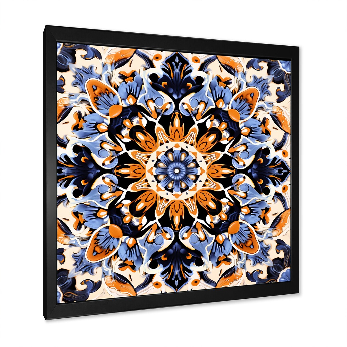 Designart "Yellow And Blue Tiles In Greece III" Abstract Tile Wall Decor Yellow Modern Hallway Framed Wall Art Decor