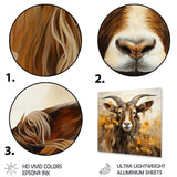 Designart "Yellow And Brown Goat Floral Meadow" Goat Animal Metal Wall Art Brown Metal Wall Décor Modern Metal Art Work