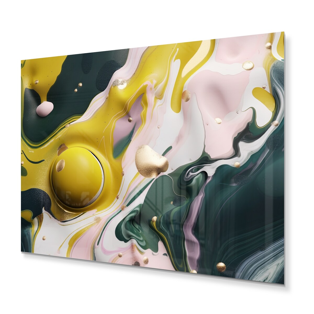 Designart "Yellow And Green Fluid Stone I" Abstract Marble Metal Wall Art