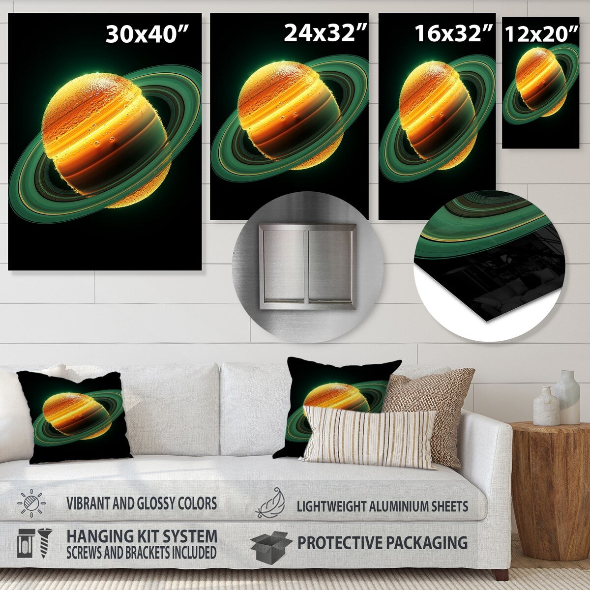 Designart "Yellow And Green Saturn Planets" Space Planet Yellow Metal Wall Art - Astronomy & Space Metal Art Work
