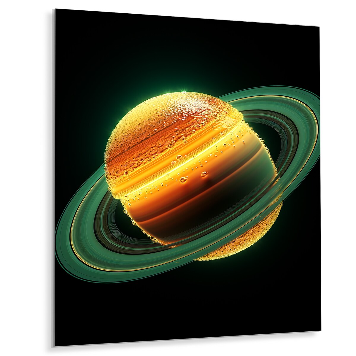 Designart "Yellow And Green Saturn Planets" Space Planet Yellow Metal Wall Art - Astronomy & Space Metal Art Work