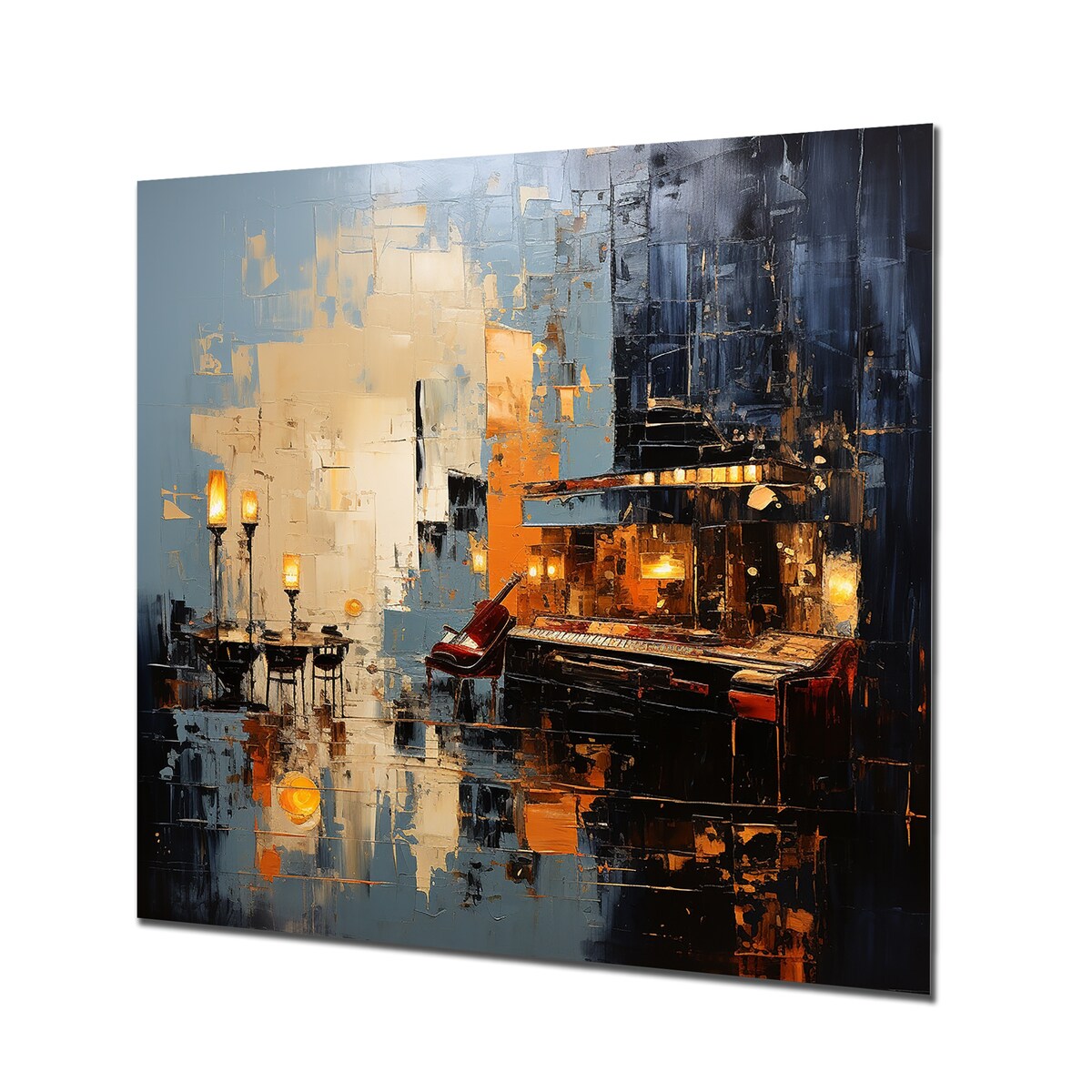 Designart "Yellow And Grey Grand Piano Jazz Cafe I" Music Jazz Yellow Metal Wall Art - Traditional Metal Art Work