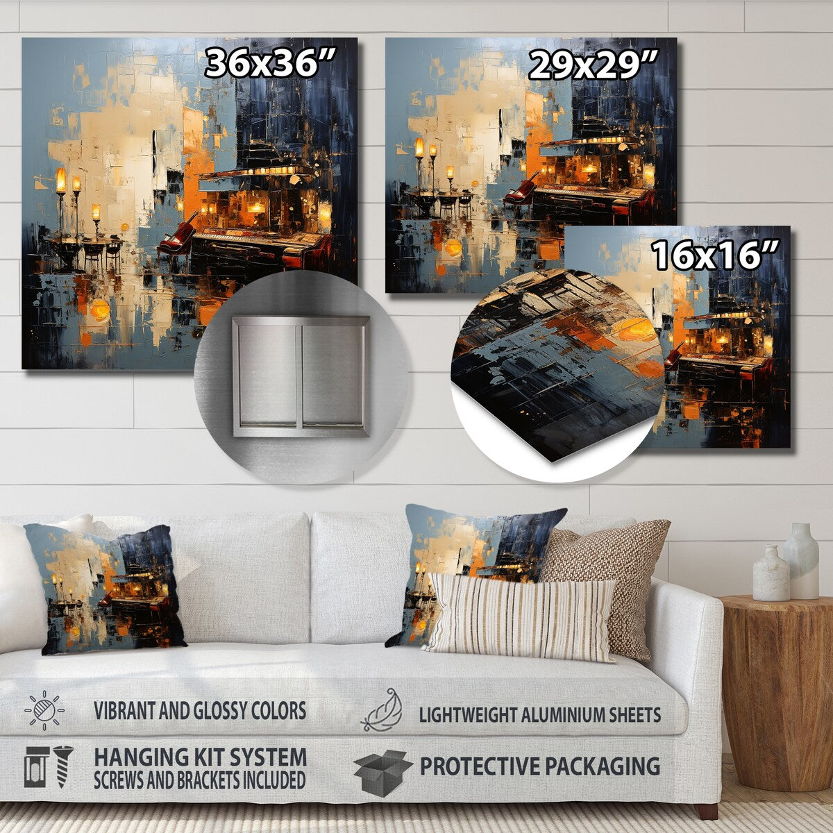Designart "Yellow And Grey Grand Piano Jazz Cafe I" Music Jazz Yellow Metal Wall Art - Traditional Metal Art Work