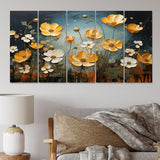 Designart "Yellow Blue Buttercups Golden Glow Patchwork II" Floral Metal Art Print Set