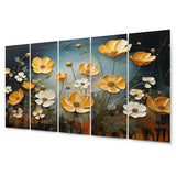 Designart "Yellow Blue Buttercups Golden Glow Patchwork II" Floral Metal Art Print Set