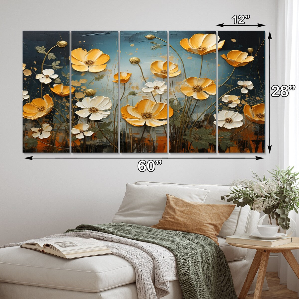 Designart "Yellow Blue Buttercups Golden Glow Patchwork II" Floral Metal Art Print Set