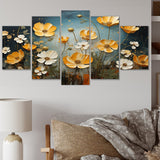 Designart "Yellow Blue Buttercups Golden Glow Patchwork II" Floral Metal Art Print Set
