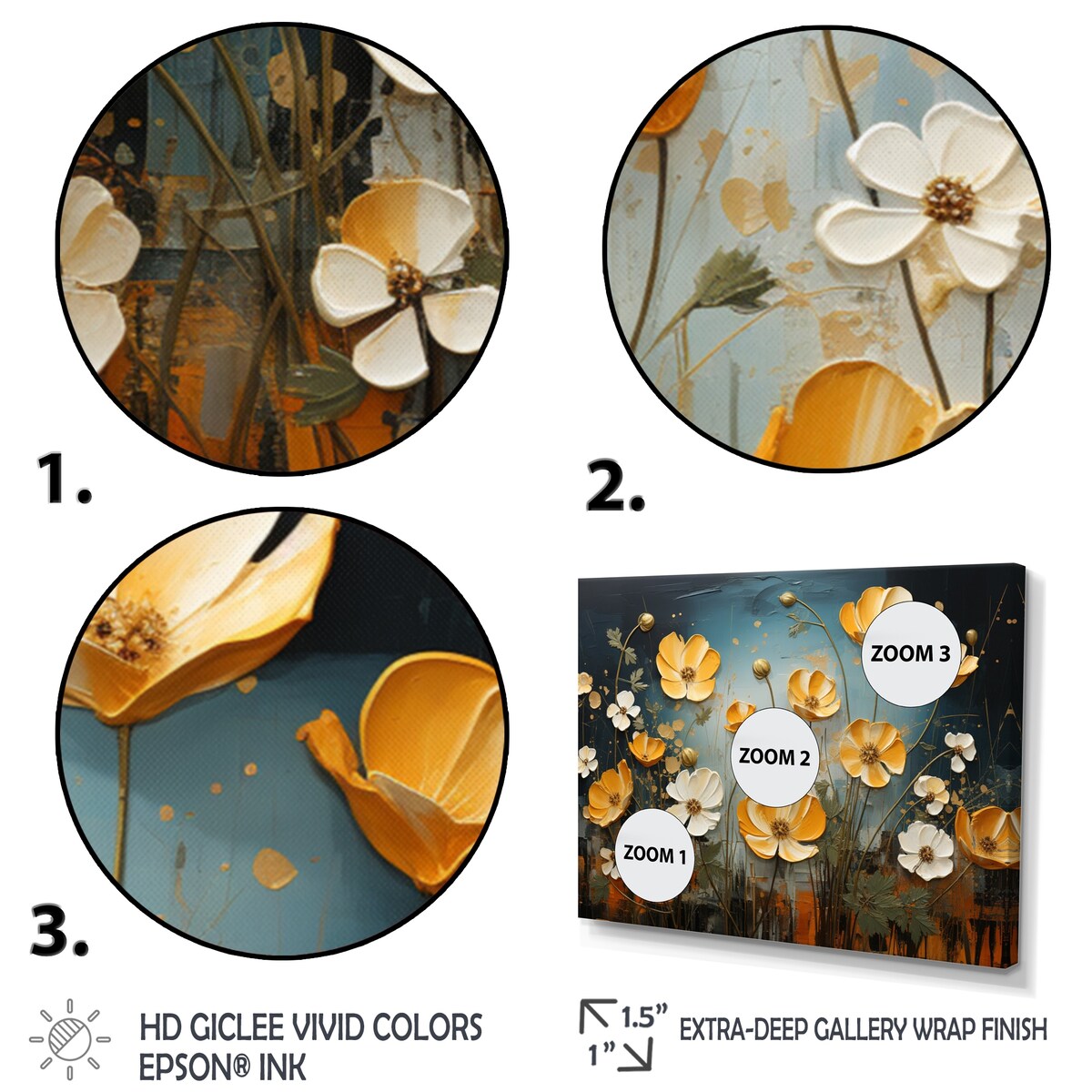 Designart "Yellow Blue Buttercups Golden Glow Patchwork II" Floral Metal Art Print Set