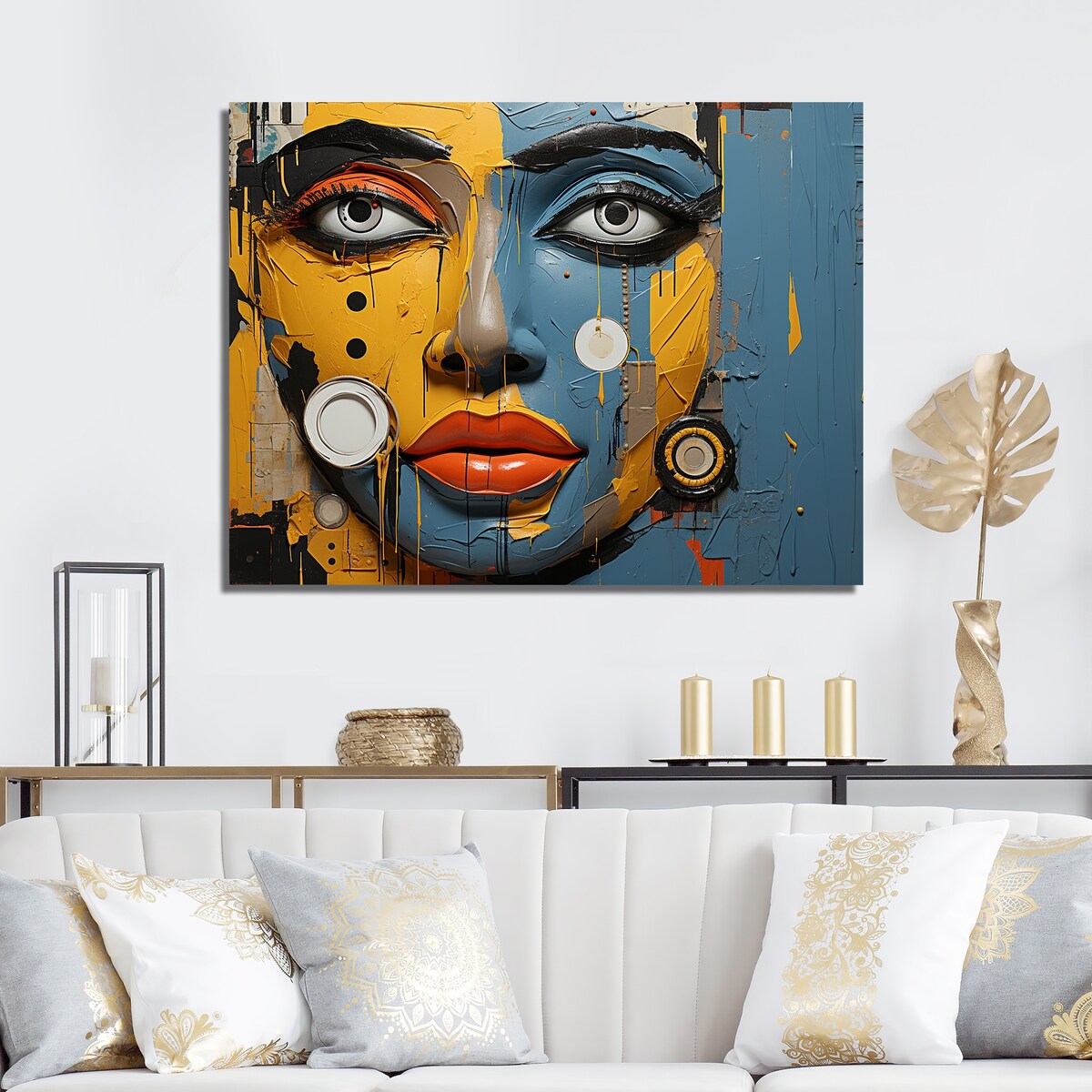 Designart "Yellow Blue Paint Collage Portrait I" African American Art Wall Art