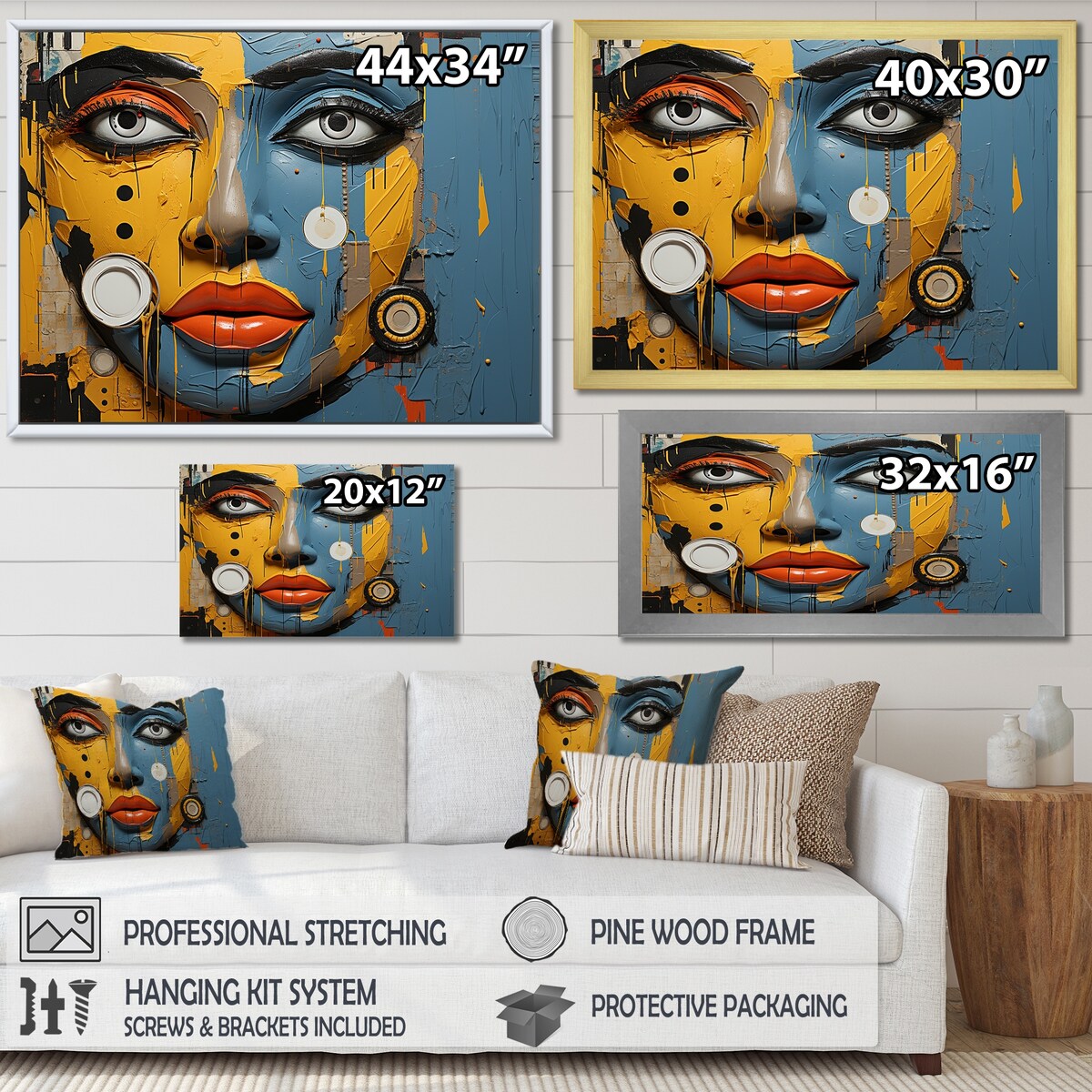Designart "Yellow Blue Paint Collage Portrait I" African American Art Wall Art