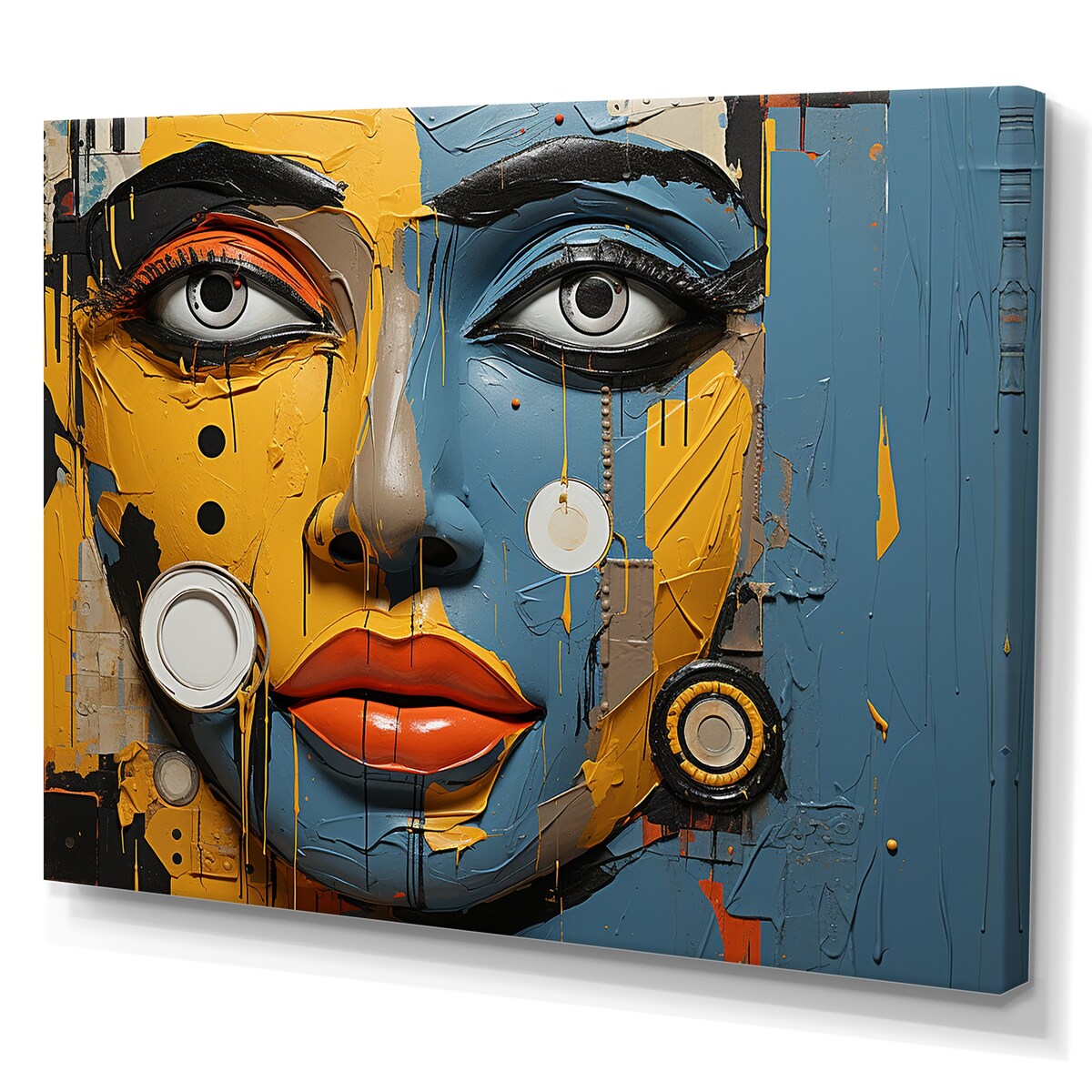 Designart "Yellow Blue Paint Collage Portrait I" African American Art Wall Art