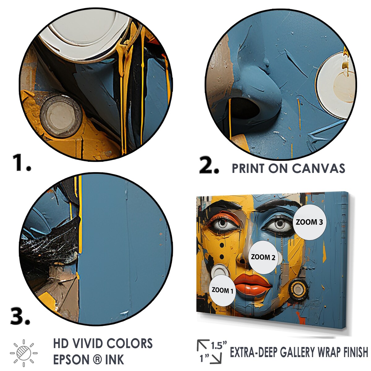 Designart "Yellow Blue Paint Collage Portrait I" African American Art Wall Art
