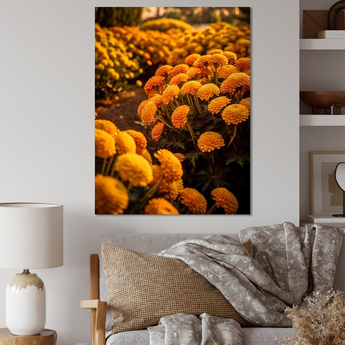 Designart "Yellow Chrysanthemums Field At Sunrise I" Chrysanthemums Wall Art