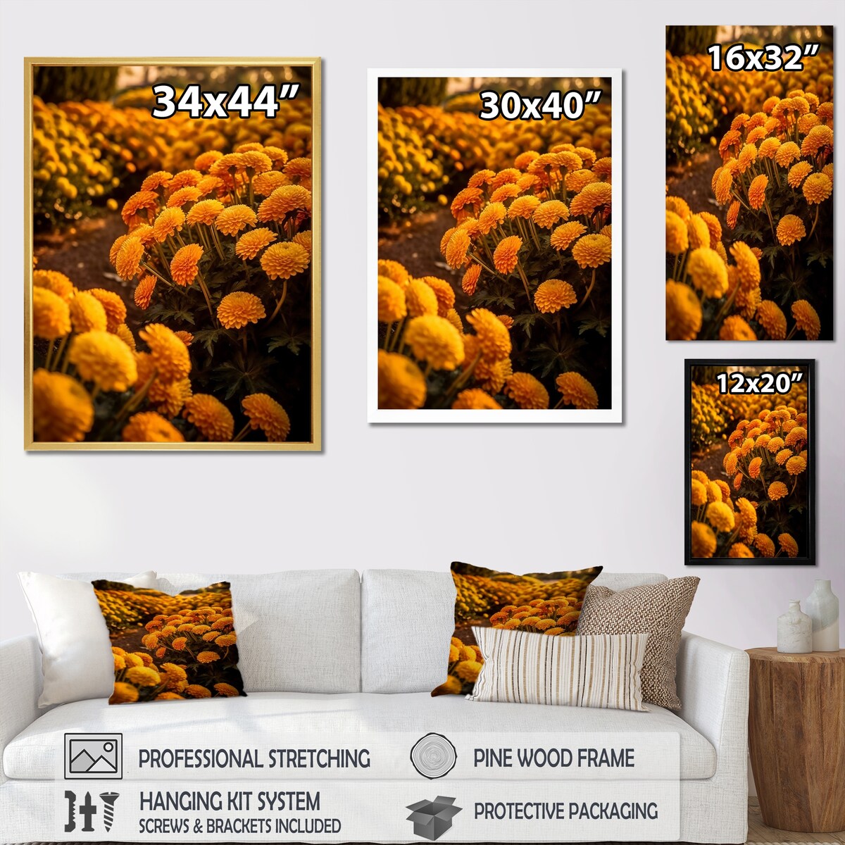 Designart "Yellow Chrysanthemums Field At Sunrise I" Chrysanthemums Wall Art