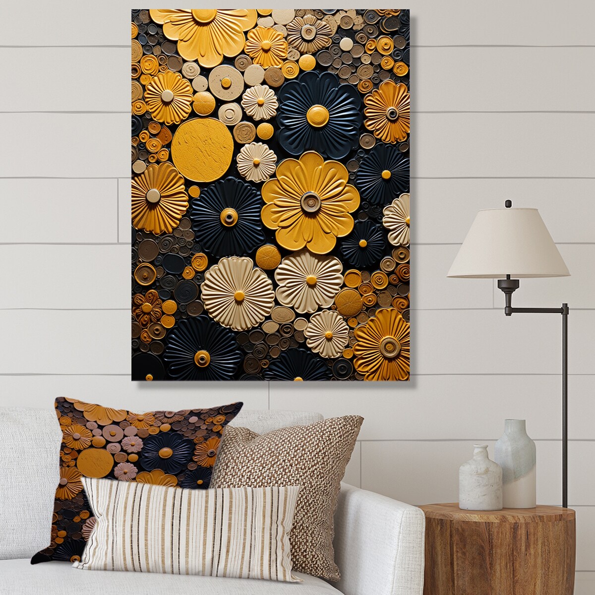 Designart "Yellow Flowers Pottery Garden" Boho Pottery Wall Art Decor