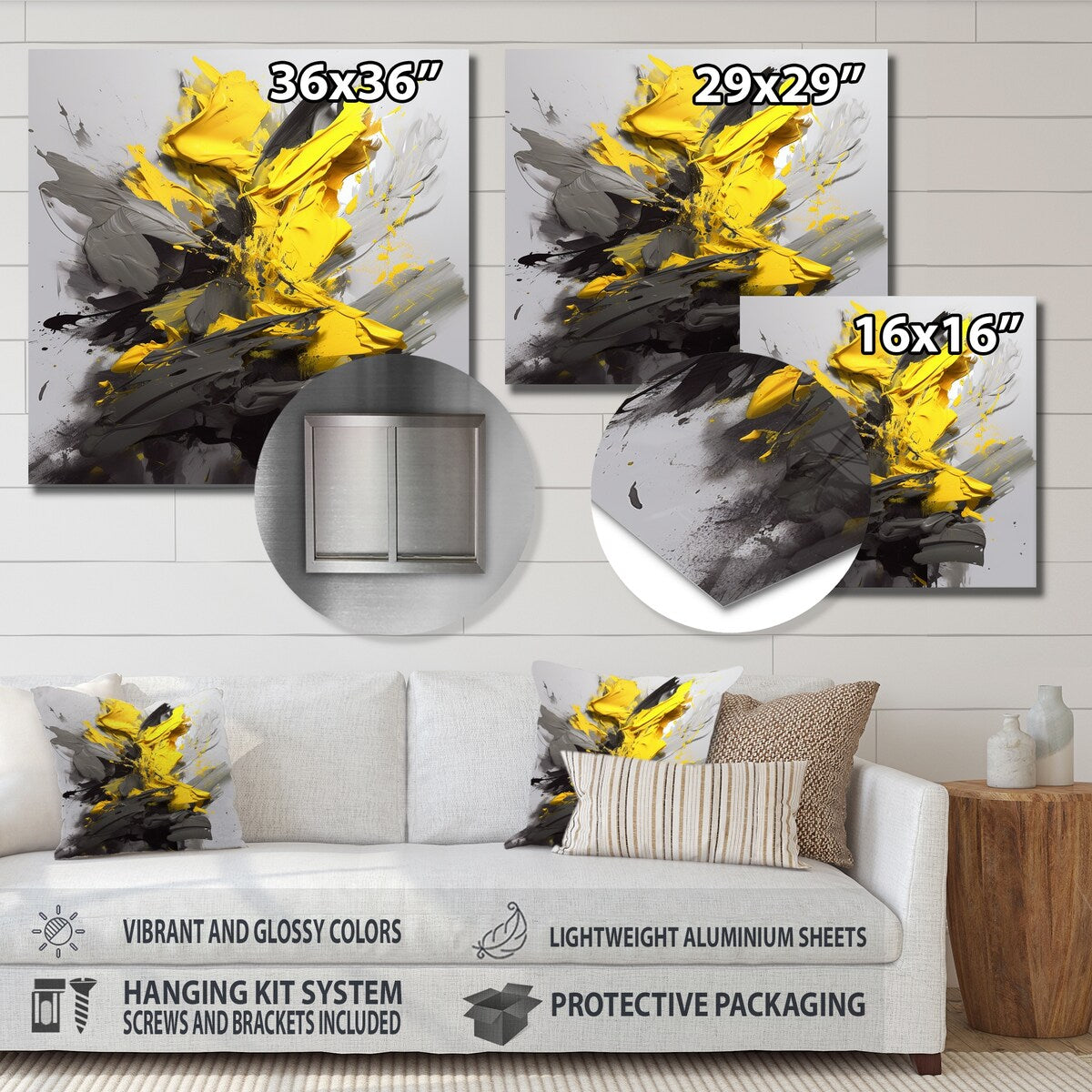 Designart "Yellow Grey Vibrant Swirls I" Modern Geometric Metal Wall Art