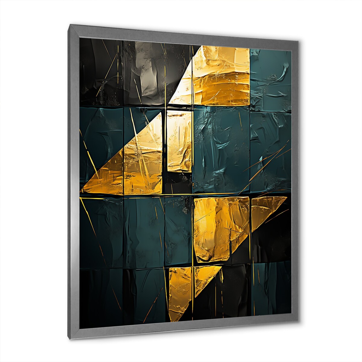 Designart "Yellow Interlude Abstract Expressionism Teal" Abstract Painting Framed Wall Art Living Room