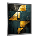 Designart "Yellow Interlude Abstract Expressionism Teal" Abstract Painting Framed Wall Art Living Room