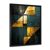 Designart "Yellow Interlude Abstract Expressionism Teal" Abstract Painting Framed Wall Art Living Room