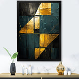 Designart "Yellow Interlude Abstract Expressionism Teal" Abstract Painting Framed Wall Art Living Room