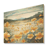 Designart "Yellow Marigold Liquid Art Flower Field" Flower Field Wall Art Yellow Wood Panel On Natural Pine Wood