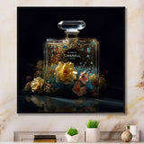 Designart "Yellow Perfume Fragrance Connoisseur" Fashion Perfume Framed Canvas Wall Art