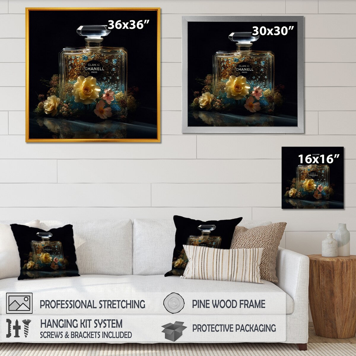 Designart "Yellow Perfume Fragrance Connoisseur" Fashion Perfume Framed Canvas Wall Art