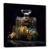 Designart "Yellow Perfume Fragrance Connoisseur" Fashion Perfume Framed Canvas Wall Art