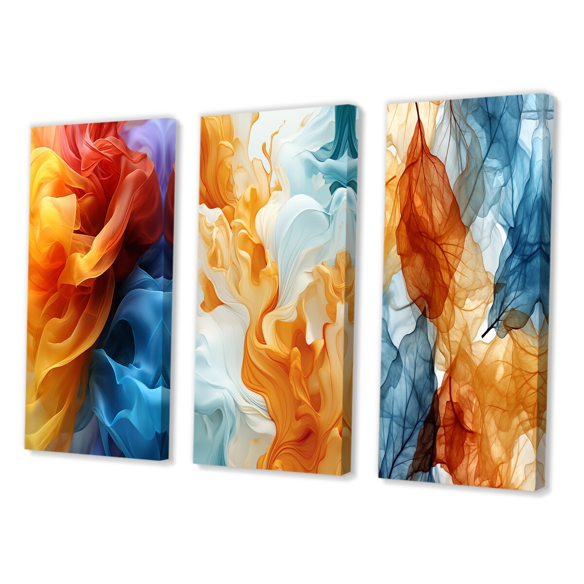 Designart "Yellow Red And Blue Wave Pattern" Abstract Shapes Wall Art Set Of 3 Transitional Printed Art Set For Bedroom