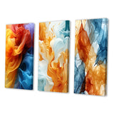 Designart "Yellow Red And Blue Wave Pattern" Abstract Shapes Wall Art Set Of 3 Transitional Printed Art Set For Bedroom
