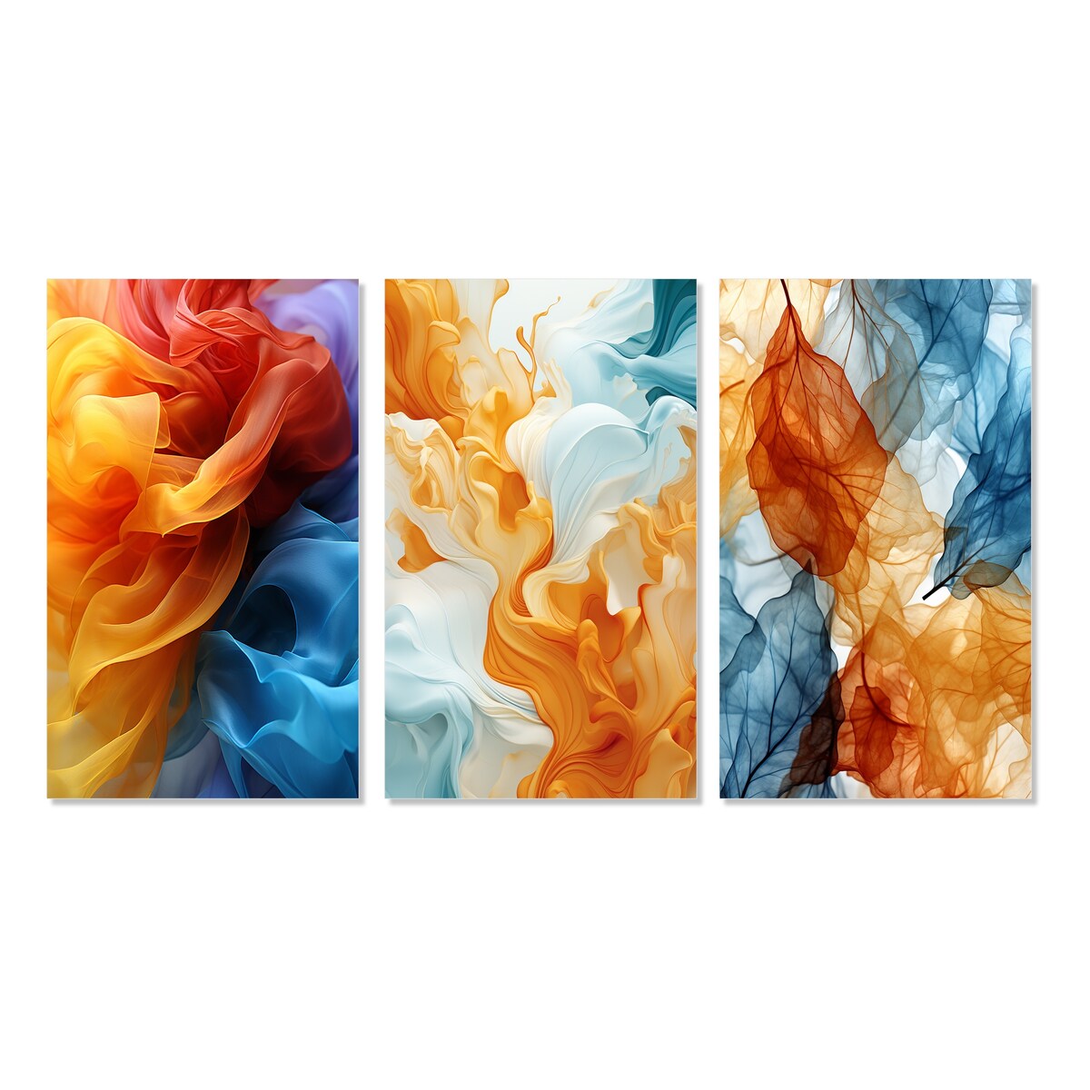 Designart "Yellow Red And Blue Wave Pattern" Abstract Shapes Wall Art Set Of 3 Transitional Printed Art Set For Bedroom