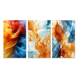 Designart "Yellow Red And Blue Wave Pattern" Abstract Shapes Wall Art Set Of 3 Transitional Printed Art Set For Bedroom