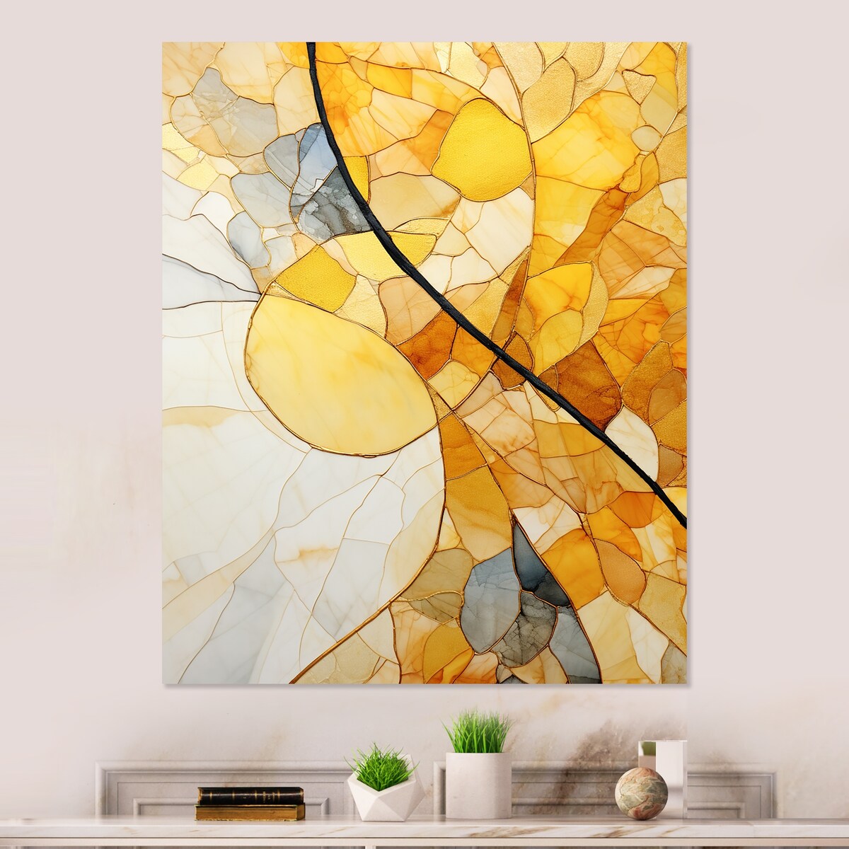 Designart "Yellow Solar Panels Sunlight Collage II" Abstract Collages Yellow Metal Wall Art - Modern Metal Art Work
