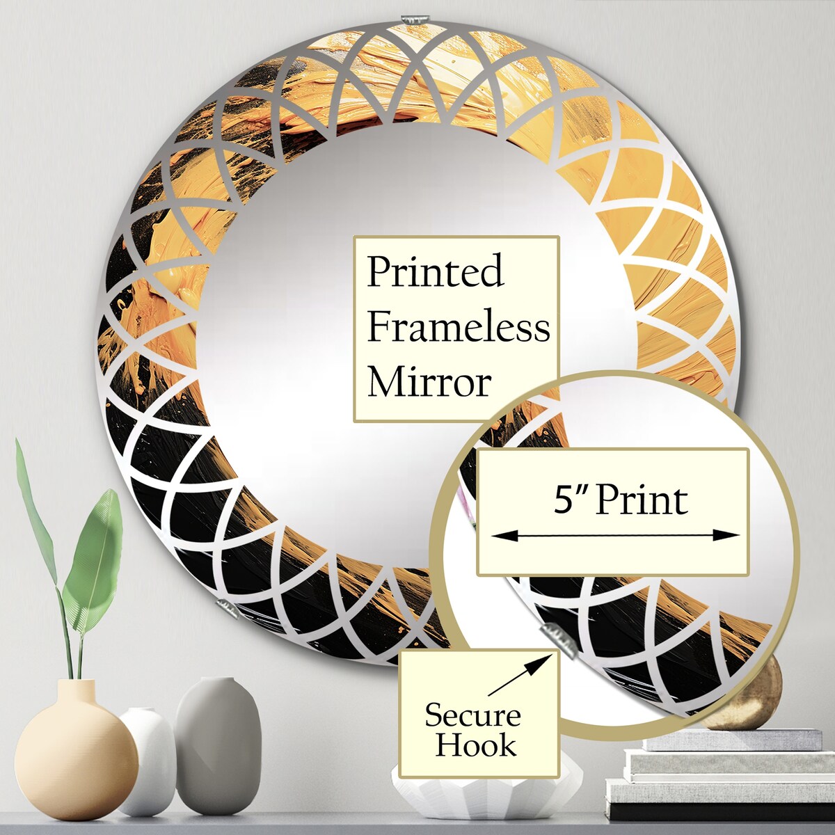 Designart "Yellow Whirling Winds II" Landscapes Modern Wall Mirror