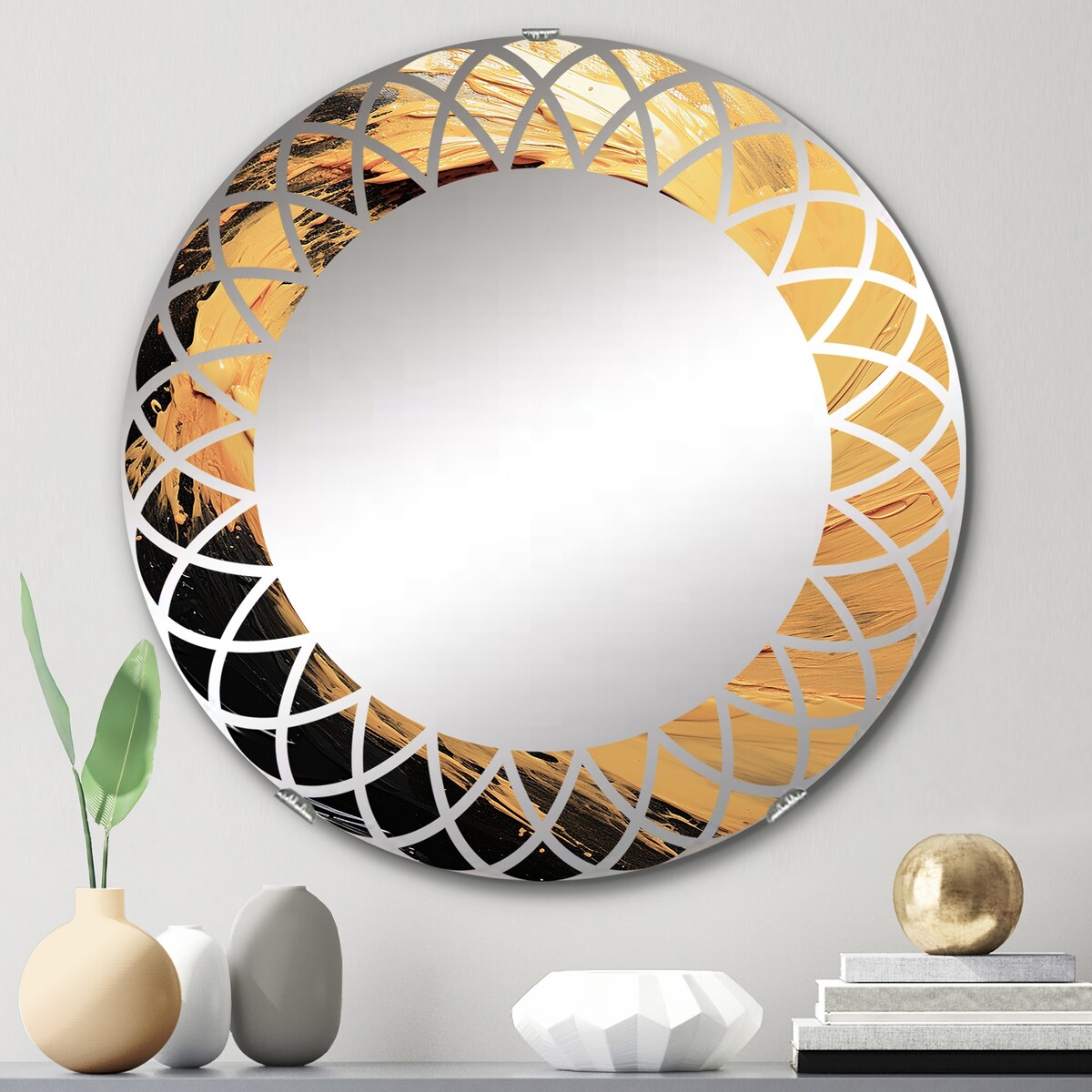 Designart "Yellow Whirling Winds II" Landscapes Modern Wall Mirror