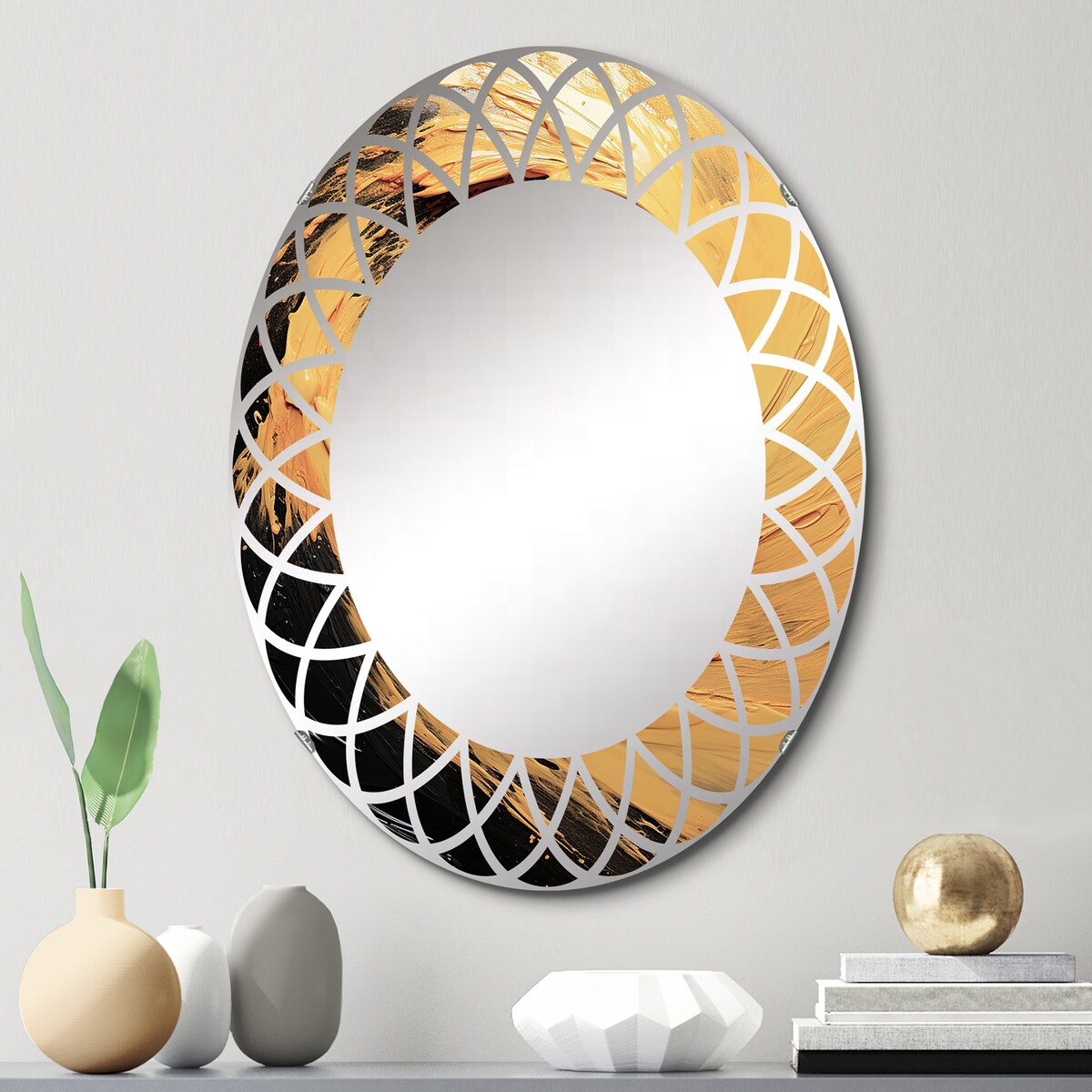 Designart "Yellow Whirling Winds II" Landscapes Modern Wall Mirror