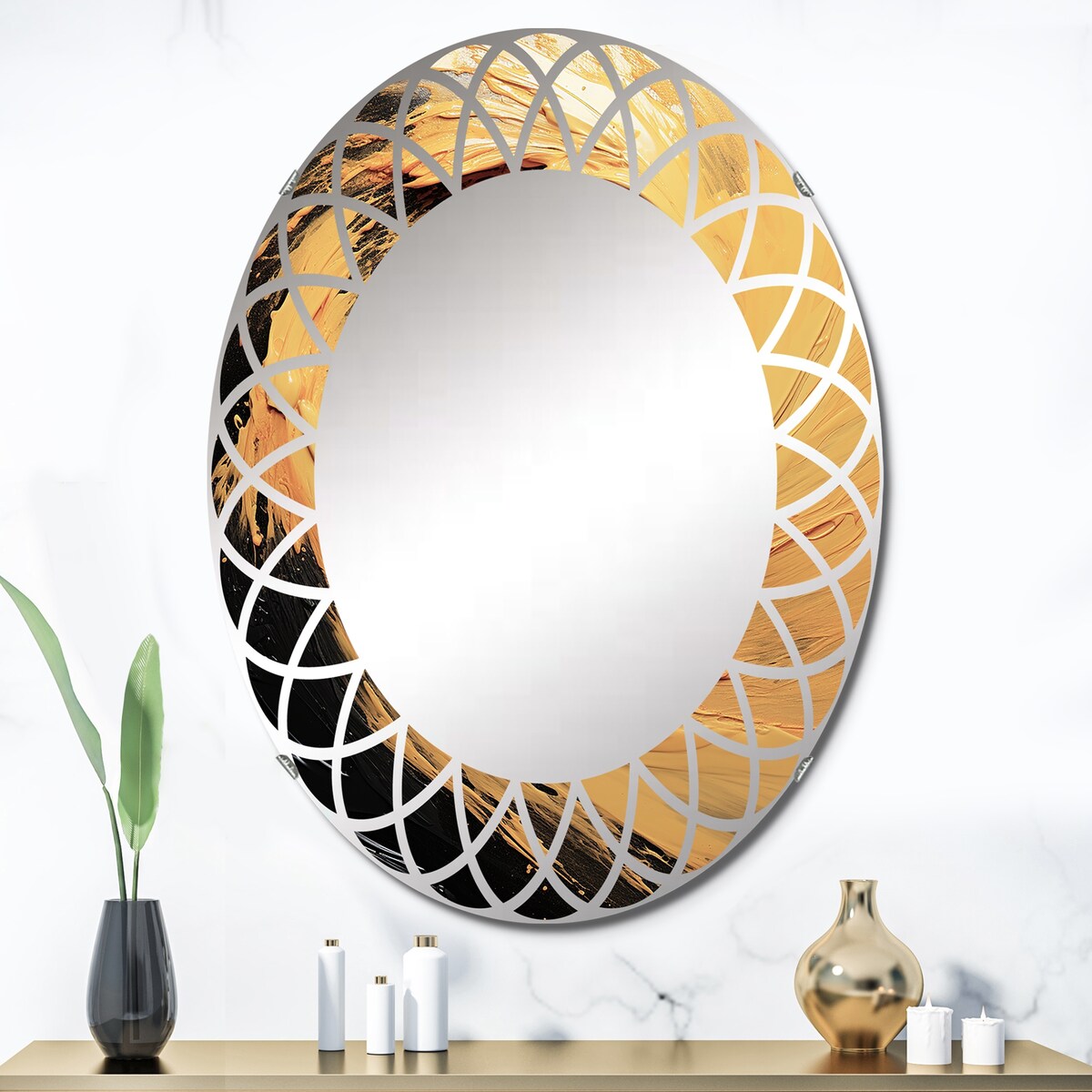 Designart "Yellow Whirling Winds II" Landscapes Modern Wall Mirror