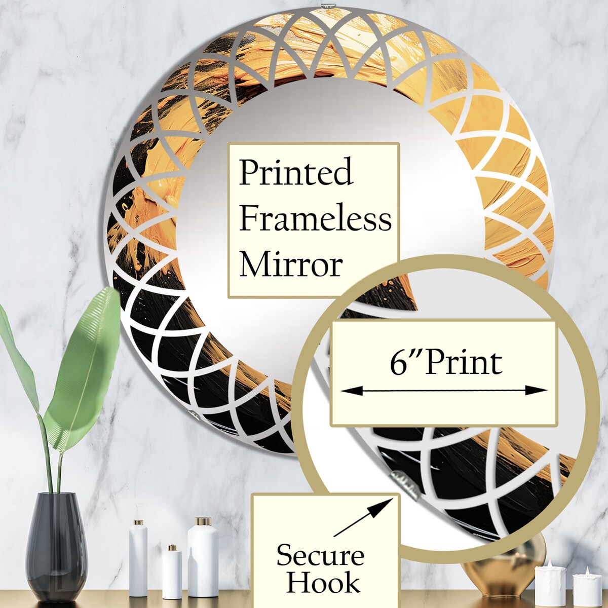 Designart "Yellow Whirling Winds II" Landscapes Modern Wall Mirror