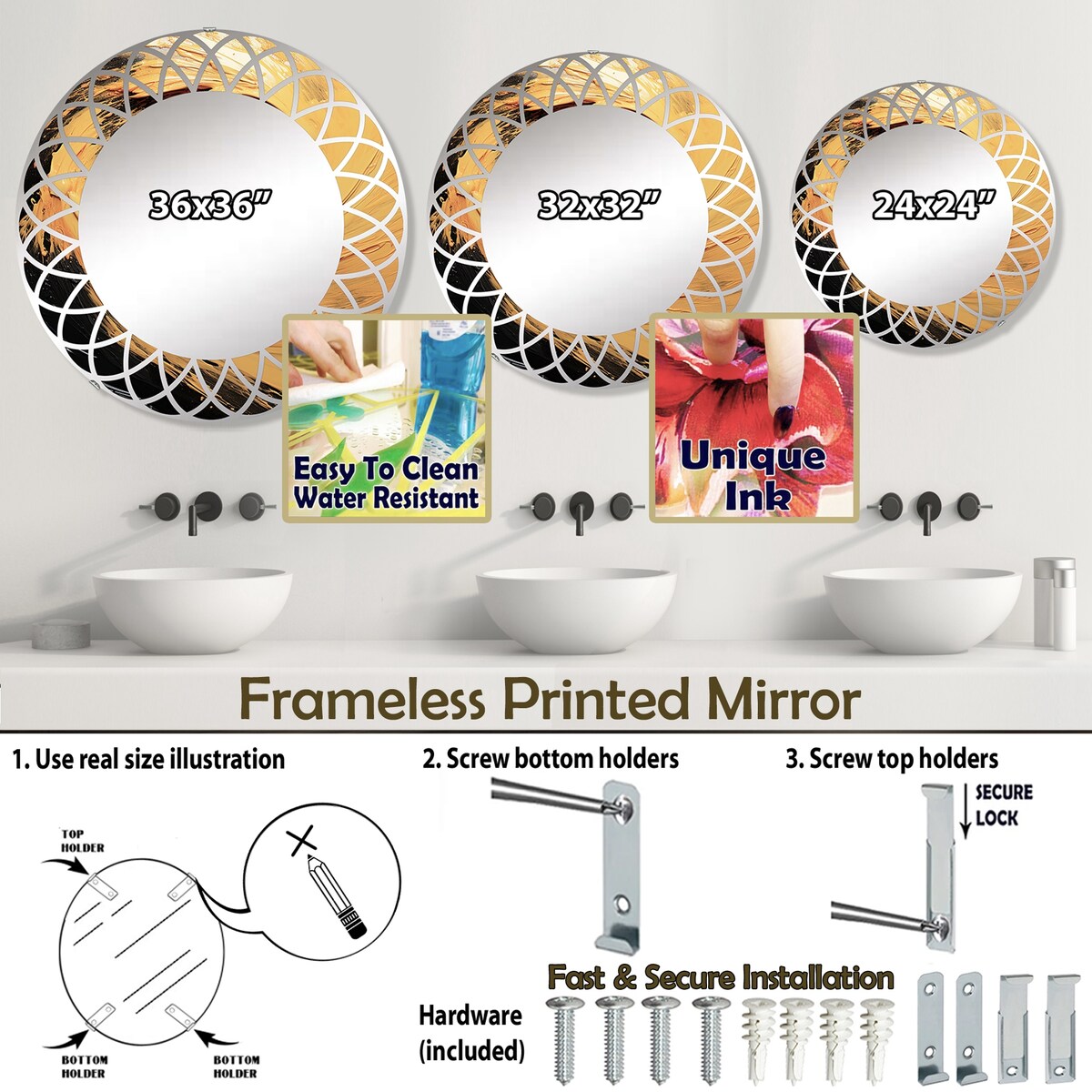 Designart "Yellow Whirling Winds II" Landscapes Modern Wall Mirror