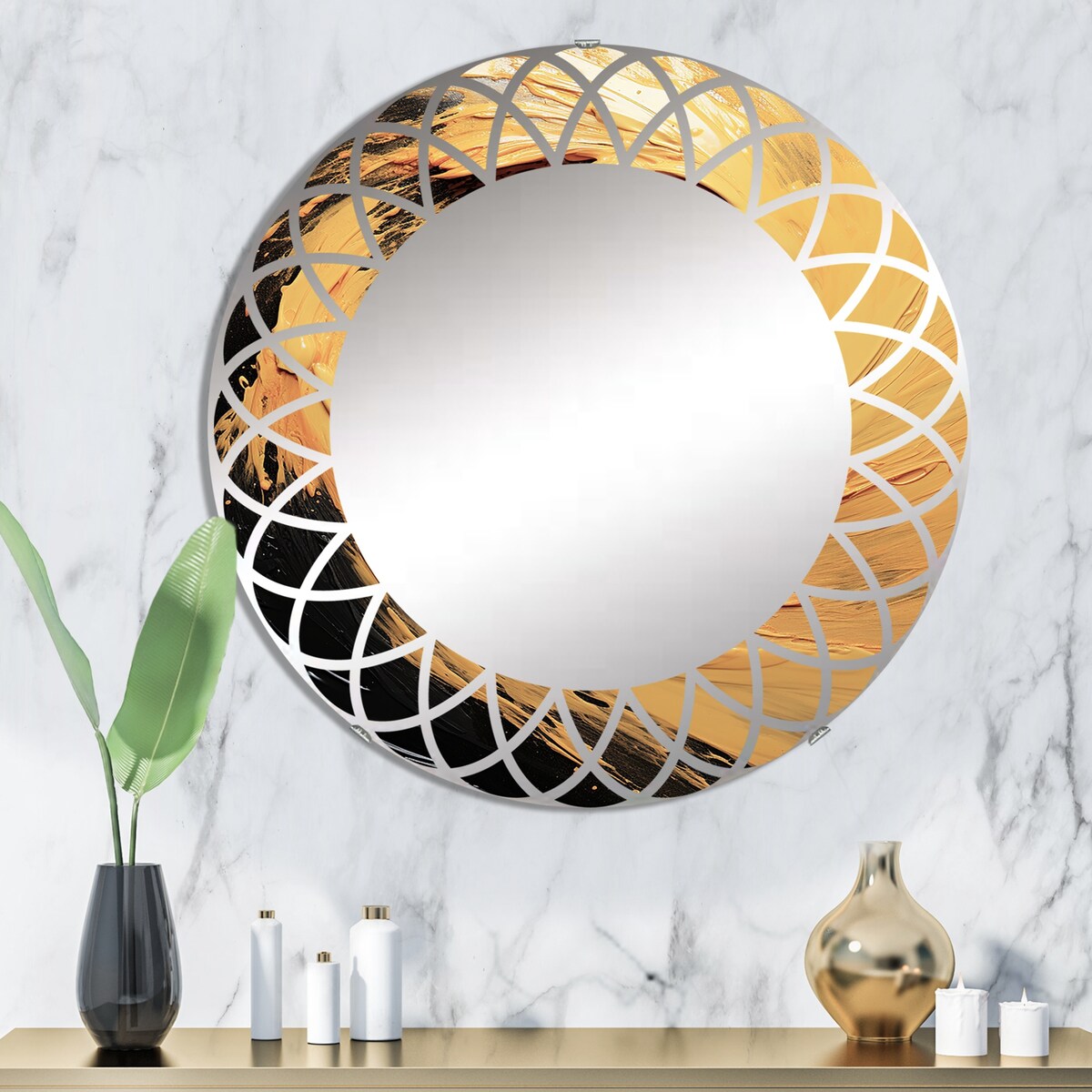 Designart "Yellow Whirling Winds II" Landscapes Modern Wall Mirror
