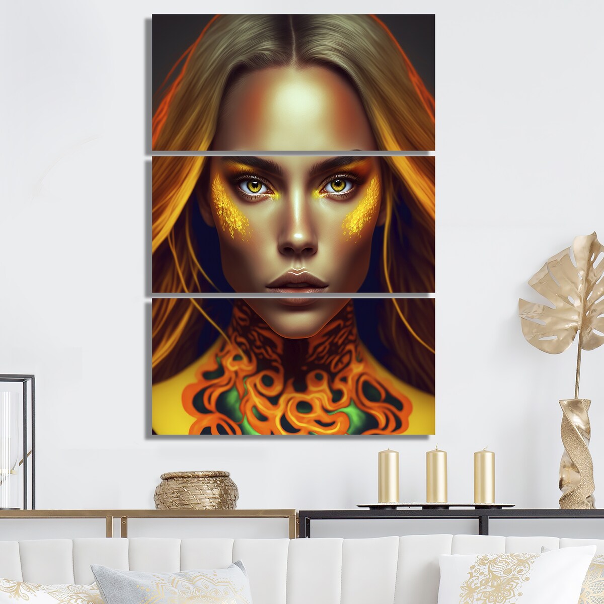 Designart "Young Tropical Woman VI" Fashion Woman Canvas Art Print - 3 Panels