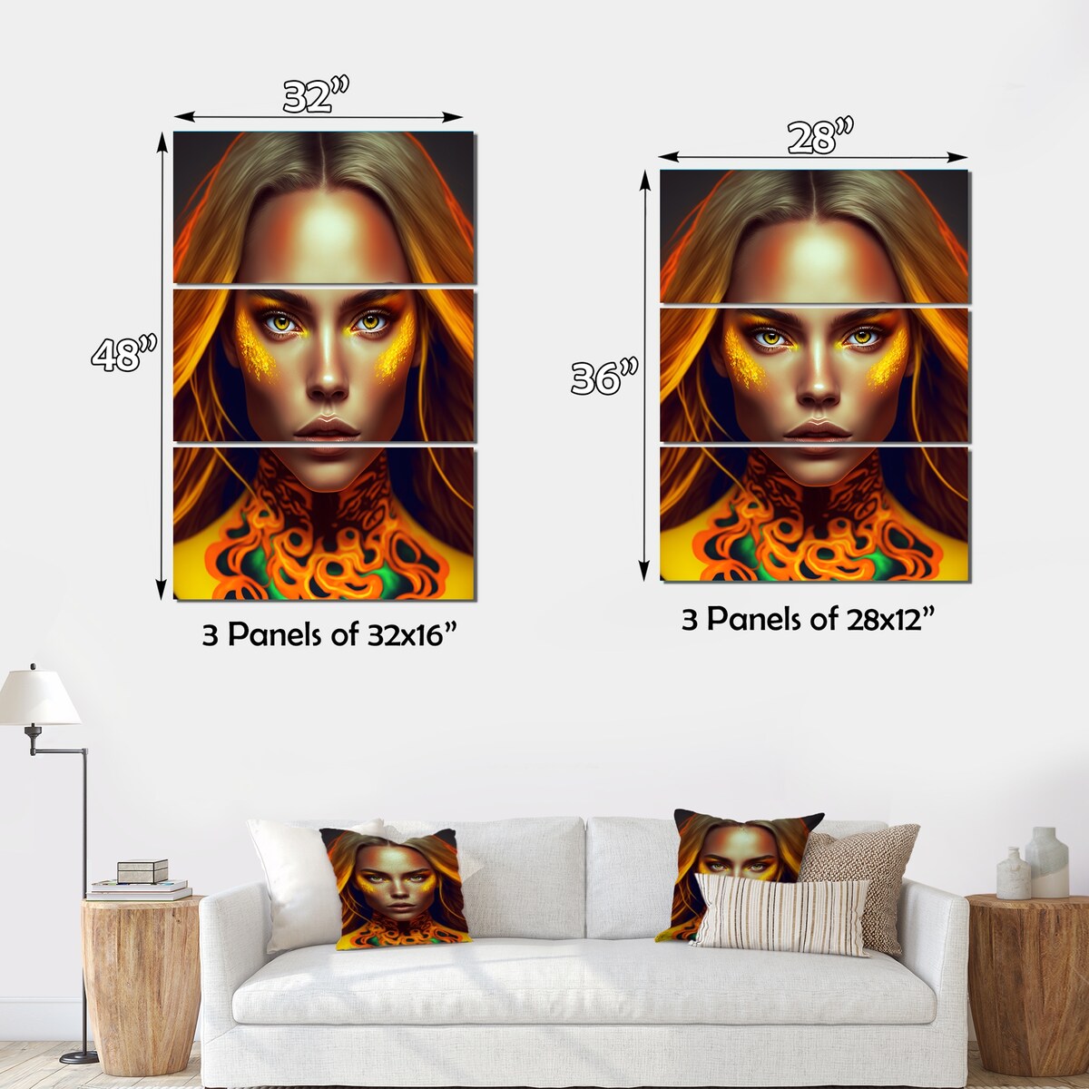 Designart "Young Tropical Woman VI" Fashion Woman Canvas Art Print - 3 Panels