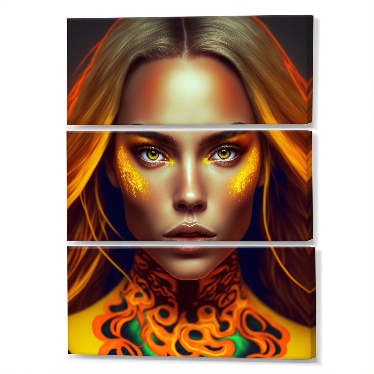 Designart "Young Tropical Woman VI" Fashion Woman Canvas Art Print - 3 Panels