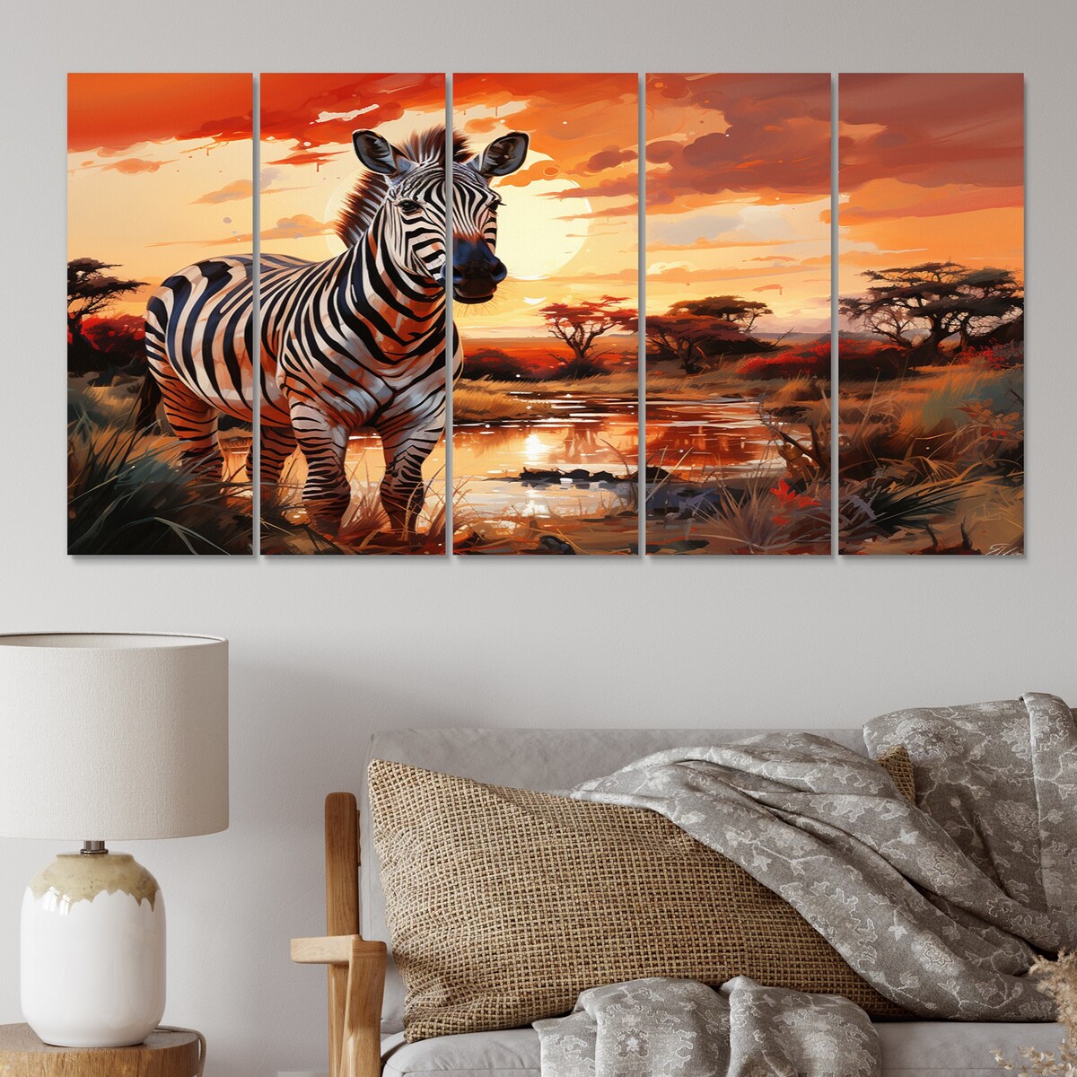 Designart "Zebra Walking In Africa I" Animals Multipanel Canvas Art Print set