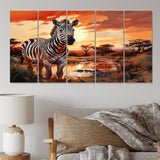 Designart "Zebra Walking In Africa I" Animals Multipanel Canvas Art Print set